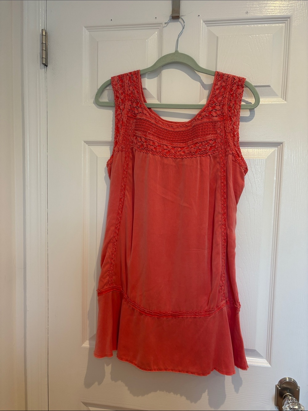 Free People Silk Women's Coral Lace-Trim Sleeveless Tunic